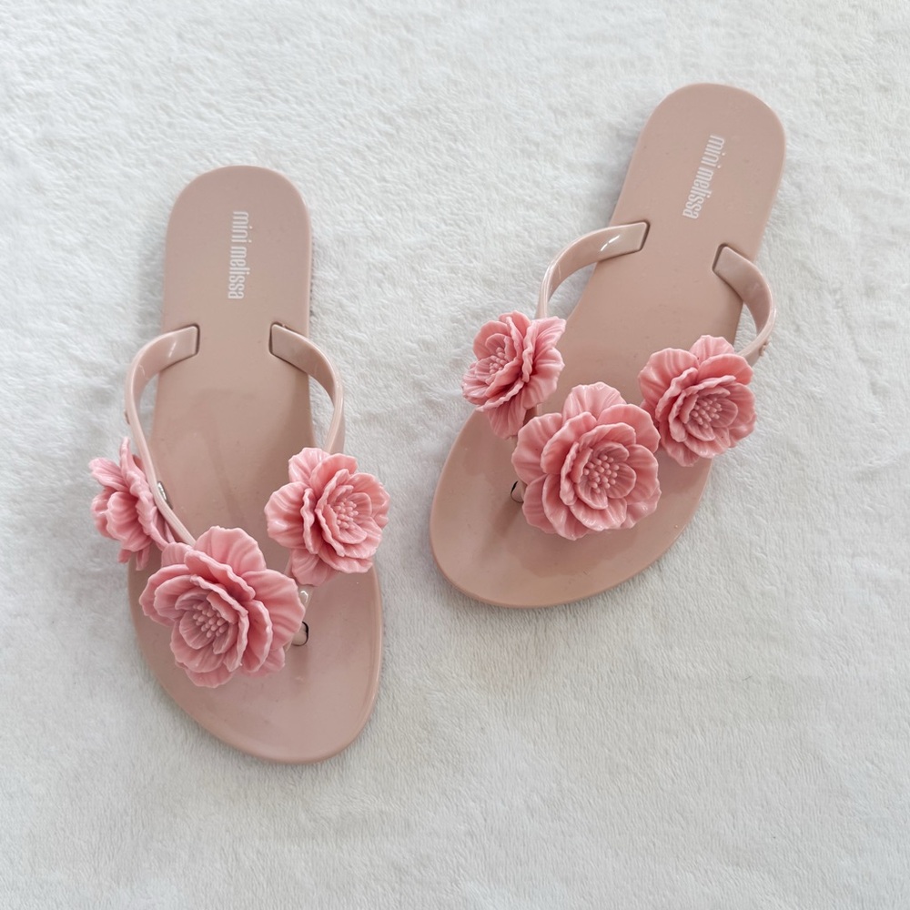 Mini Melissa Pink Flower Flip Flop Sandals Girls Size 1